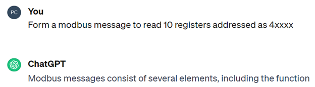 Form a Modbus Message to read 10 Registers